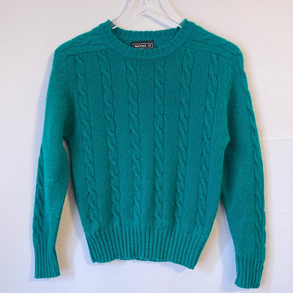 Teal Turquoise Shetland Wool Cable Knit Sweater M‎